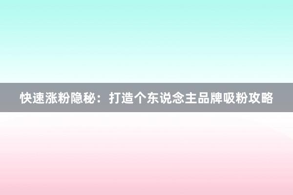 快速涨粉隐秘：打造个东说念主品牌吸粉攻略